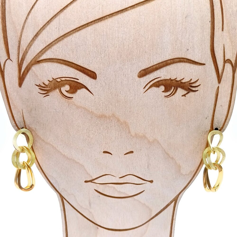 Double Link Chain Drop Earrings, Vintage Gold Tone Dangles